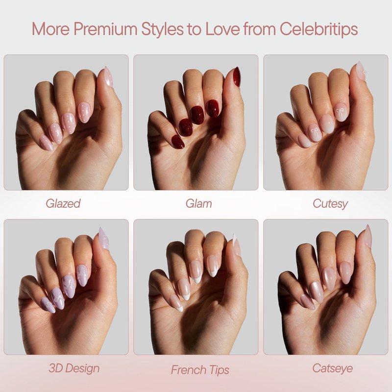 Celebritips Nail Art Press-Ons | Cinnamon Powder, Short Almond Nails, Reusable, Salon Quality Fall Nails | 16 sizes - 32 Nails Kit with Super-hold Nail Glue and Sticky Tabs