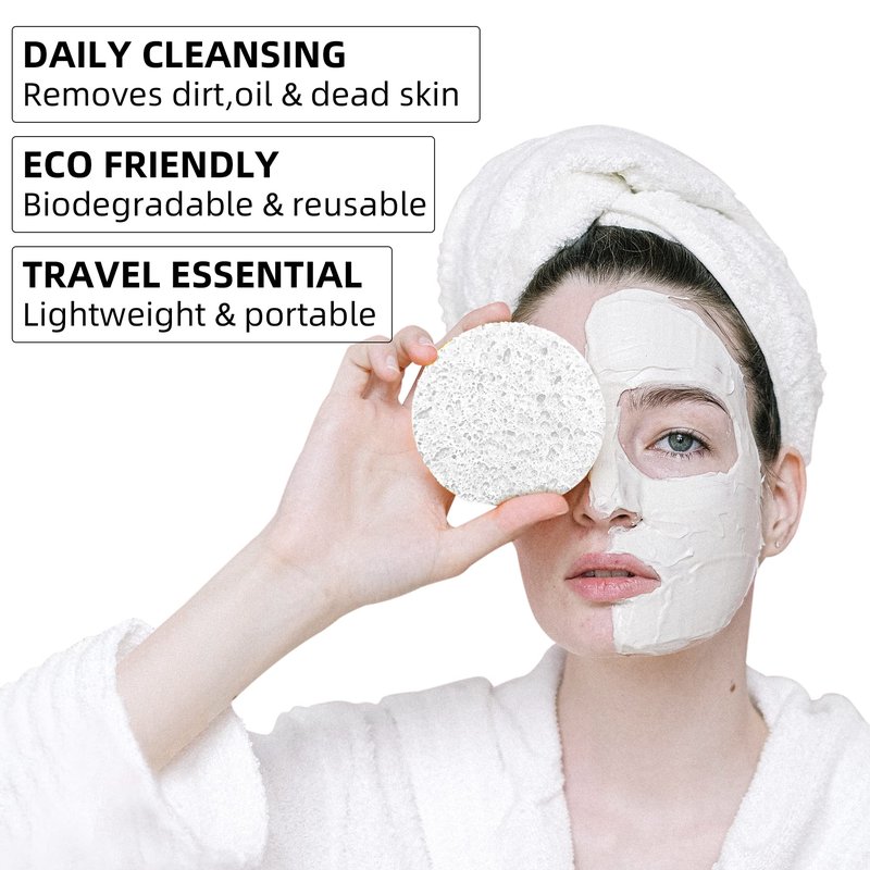 60-Count Compressed Facial Sponges|100% Natural Kickleen Cellulose Cosmetic Spa Sponges for Daily Facial Cleansing|Makeup and Mask Removal | Exfoliating | Skin Massage | Pore Exfoliation(White)