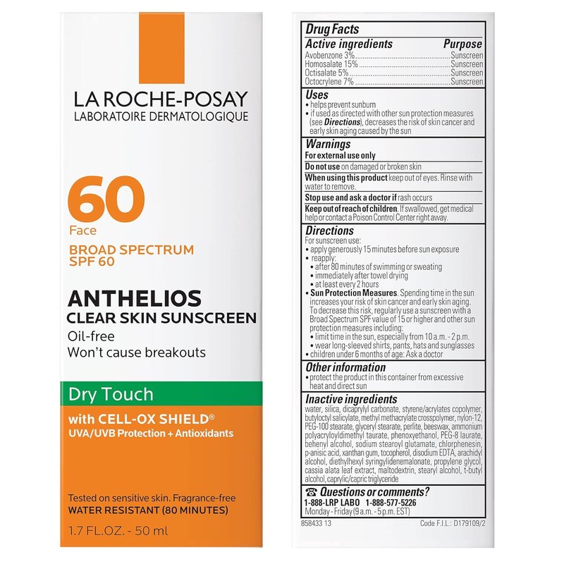 La Roche-Posay Anthelios Clear Skin Sunscreen - SPF 60, Oil-Free, Non-Greasy, Travel Size | Broad Spectrum Protection