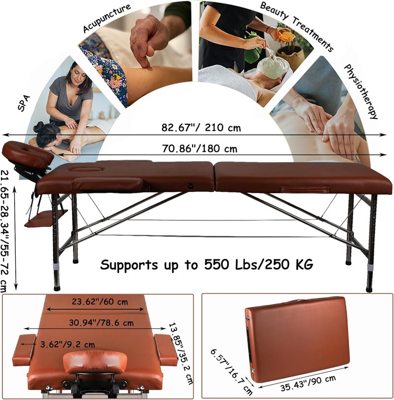 Portable Massage Table - Foldable Lash & Tattoo Spa Bed | 24" Wide, Adjustable Height for Home Use