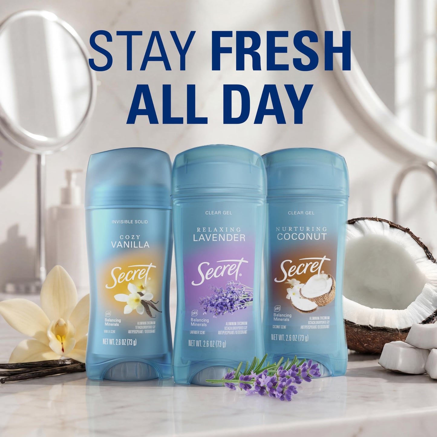 Secret Fresh Antiperspirant Deodorant for Women, 72hr Breathable Sweat & Odor Protection, Instant Freshness & Gentle, PH Balancing Minerals, Clear Gel, Delicate Rose Scent, 2.6 oz (Pack of 2)