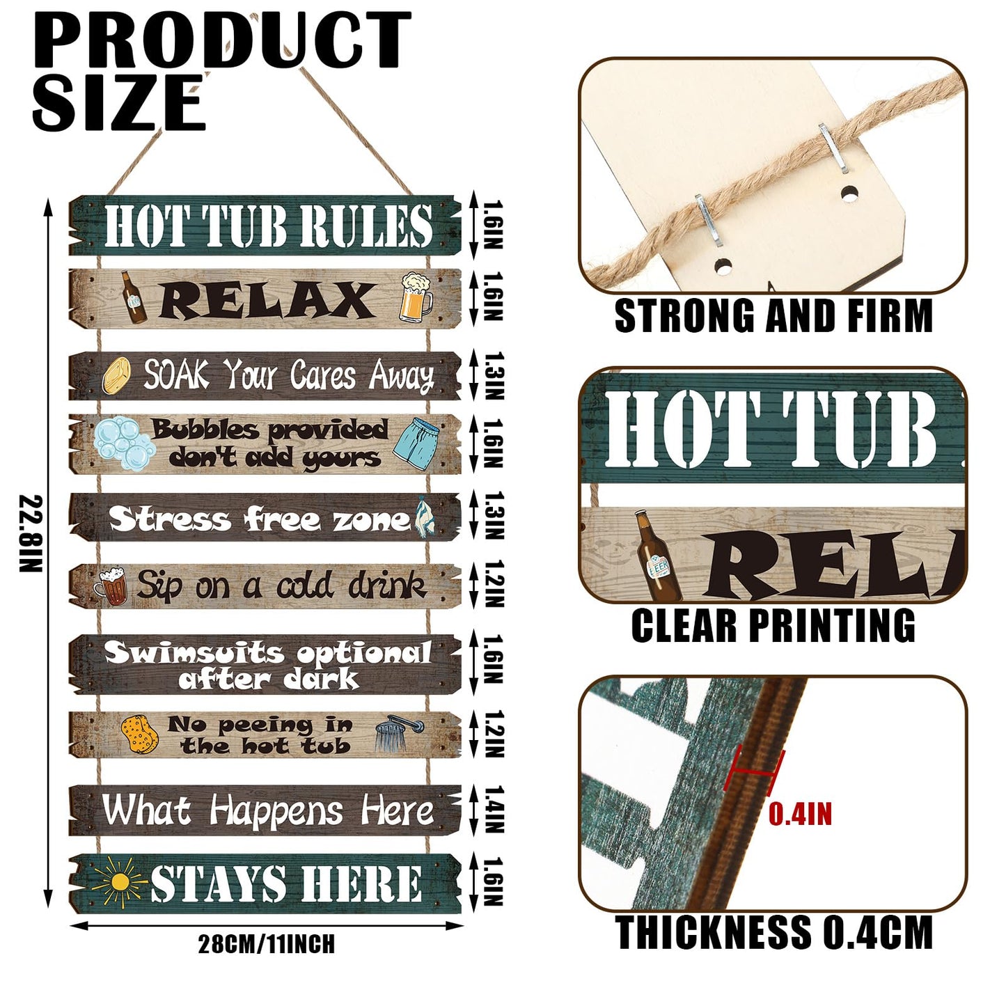 Tatuo Hot Tub Pool Patio Rules Signs Gifts Wood Funny Rules Signs Decorative Outdoor Regulations Plaque Wall Bath for Bathroom Pool Backyard Outdoor Wall Art Accessories(Modern)