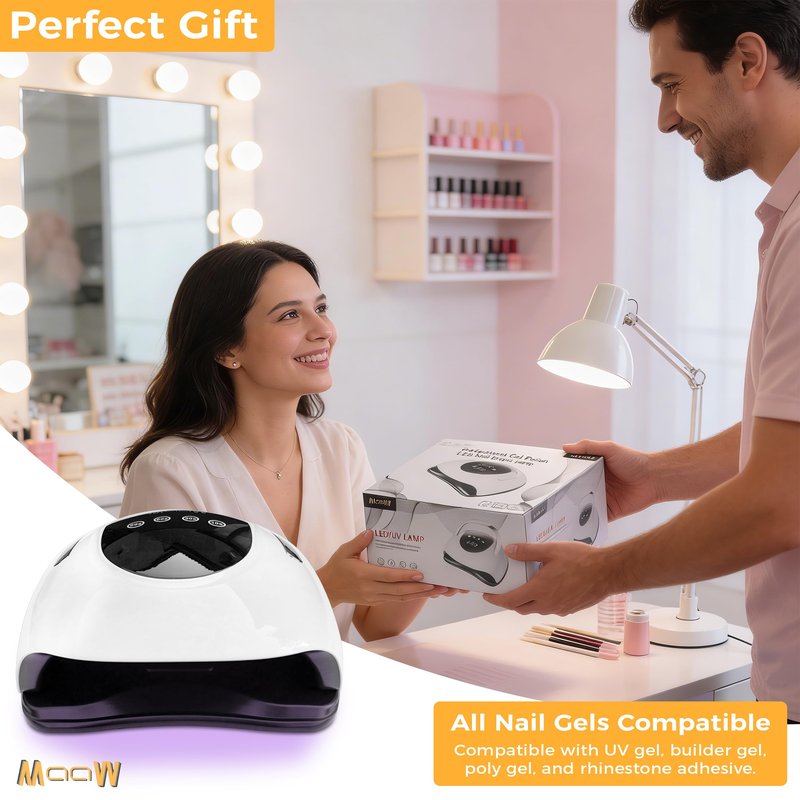 MAAW UV LED Nail Lamp 220W for Gel Polish – Professional Nail Dryer with Auto Sensor, 4 Timer Settings, Fast Curing UV Light for Gel Nails, Manicure & Pedicure – White