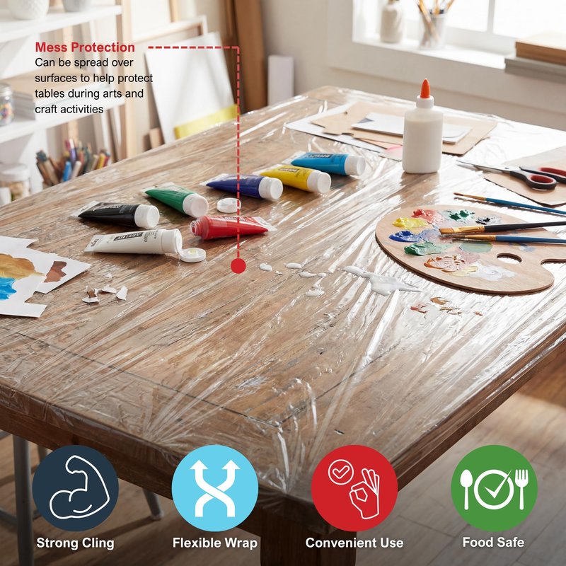 PAMI 12'' x 2000 FT PVC Cling Wrap, Heavy Duty Plastic Food Wrap with Slide Cutter, Clear Stretch Film, Strong Cling, Food Safe, for Commercial & Home Kitchen Use