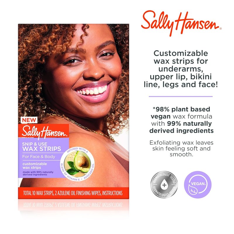 Sally Hansen Wax Strips Kit - Face & Bikini Hair Removal | Infused with Vitamin E & Avocado Oil | 10 Count
