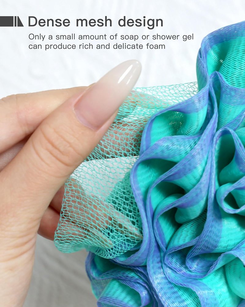 Loofah Bath Sponge | Large Exfoliating Flower Body Scrubber - Soft, Durable & Rich Lather | 4-Piece Set (Green-Blue)