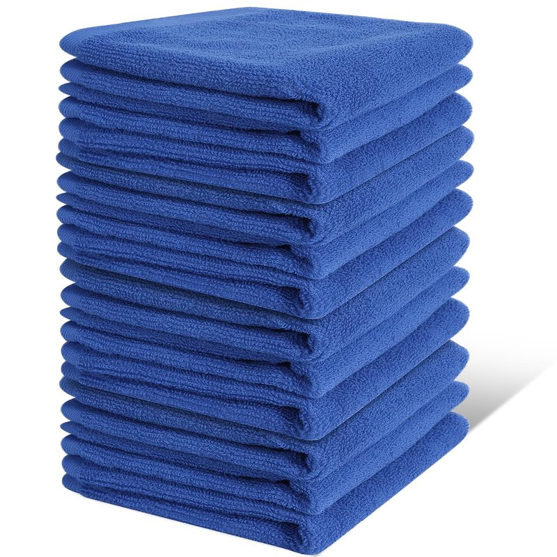INFICRIME 12 Pack 100% Cotton Wash Cloth, 12x12 Inch Highly Absorbent and Soft Feel Fingertip Towels, Machine Washable Washcloths for Bathroom, Gym, Hotel, Spa and Kitchen, Blue