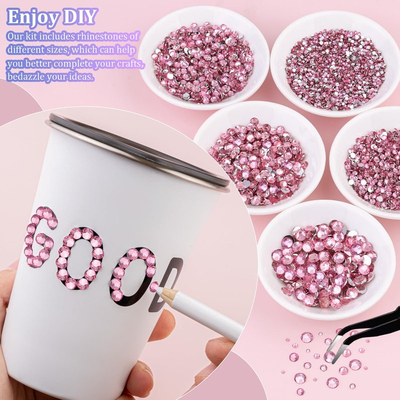 Skiennix 25000Pcs Resin Rhinestones - Dark Pink Flatback Gems for DIY Crafting | 2-6mm Mixed Sizes