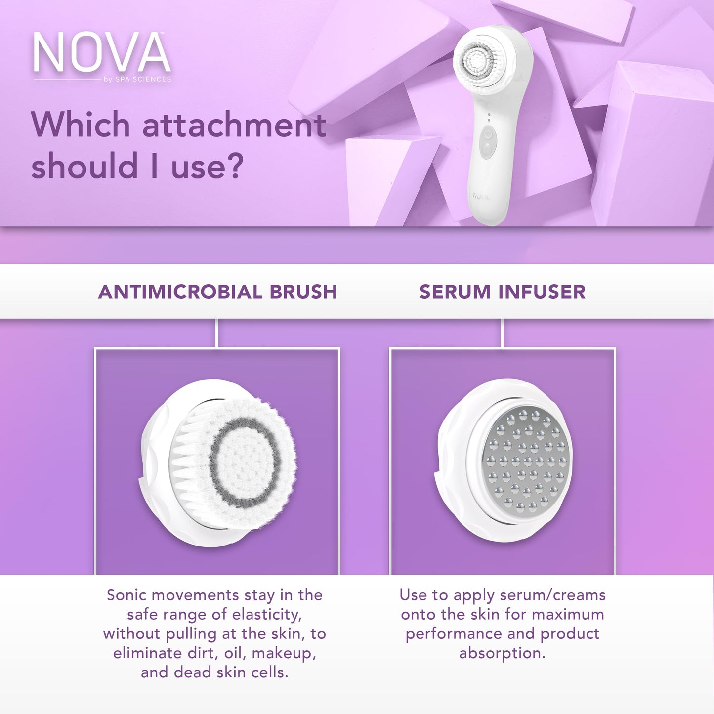 Spa Sciences - NOVA - Cleansing Brush with Bristles & Infusion System – Anti-Aging Facial Exfoliating, Waterproof, and USB Rechargeable