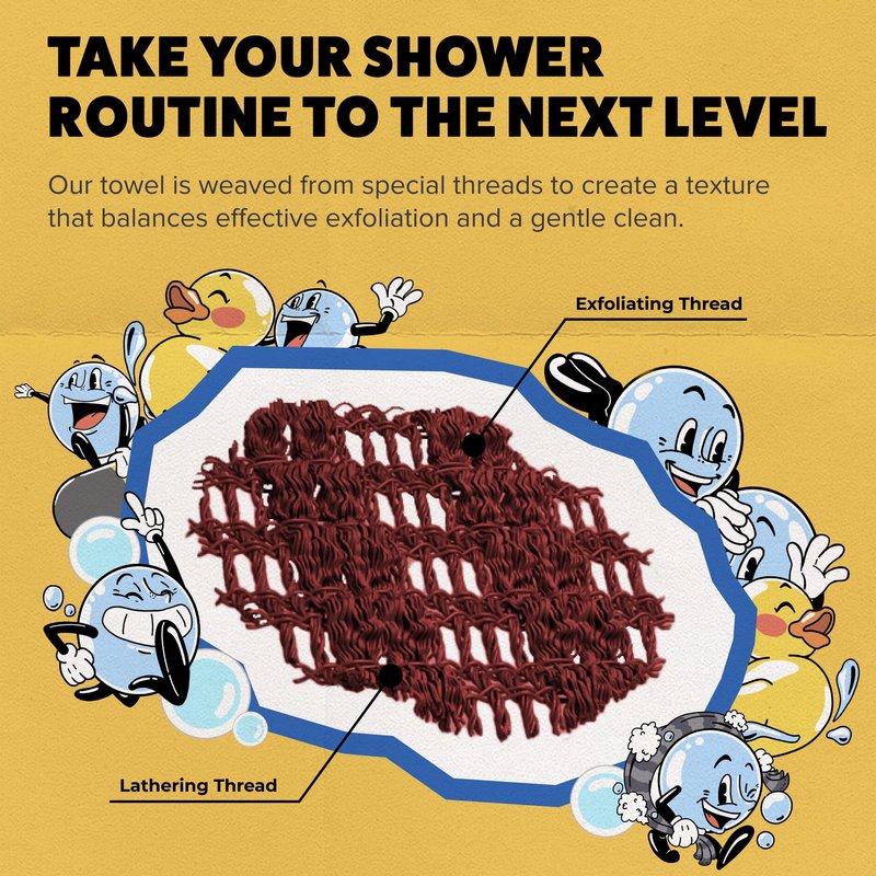 GOSHI Exfoliating Shower Towel - Long Body Scrubber for Back Acne, KP & Smooth Skin - Durable Rip-Resistant Weave, Quick-Dry Nylon Washcloth - Ethically Crafted in Gunma, Japan - Red