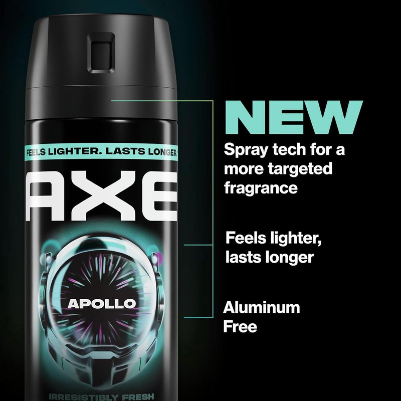 AXE Body Spray 4 Count Apollo 48 Hour All Over Fresh Aluminum Free 2.9 oz