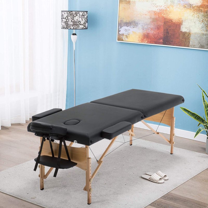 Sentiment Portable Massage Table Spa Bed Height Adjustable 73 Inches Long 28 Inches Wide 2 Folding Massage Bed Portable Massage Table with Carrying Case (Black)