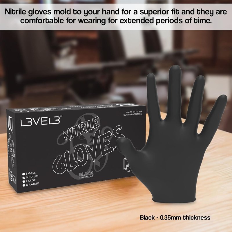 L3 Nitrile Gloves - Heavy Duty Disposable, Latex-Free, Snug Fit - Box of 100 Count