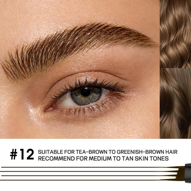 2 Pack 4-Tip Microblading Eyebrow Pen with 2 Brow Brushes, Waterproof Vegan Formula Eyebrow Pencils for Women to Effortlessly Create Natural Hair-Like Strokes, All-Day Wear (Soft Brown)