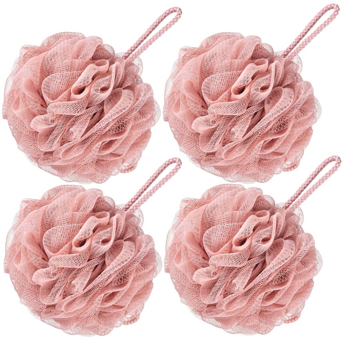 VANZAVANZU Bath Loofah Large 80g Shower Sponge Body Scrubber Mesh Pouf for Men and Women, Set of 4 (Pink)