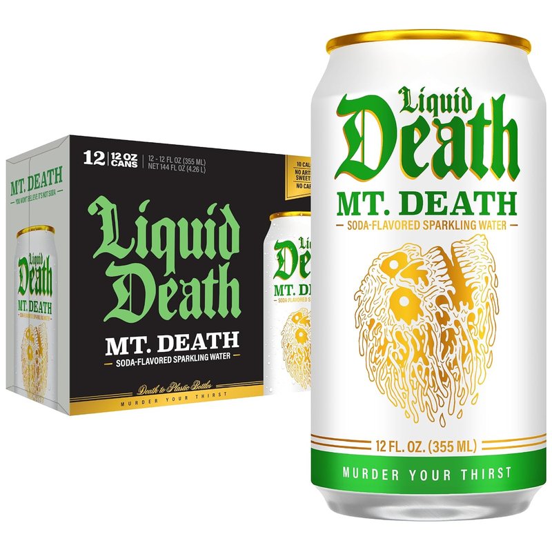 Liquid Death Sparkling Water - Mt. Death Flavor, Low Sugar, No Caffeine | 12 Fl Oz (Pack of 12)