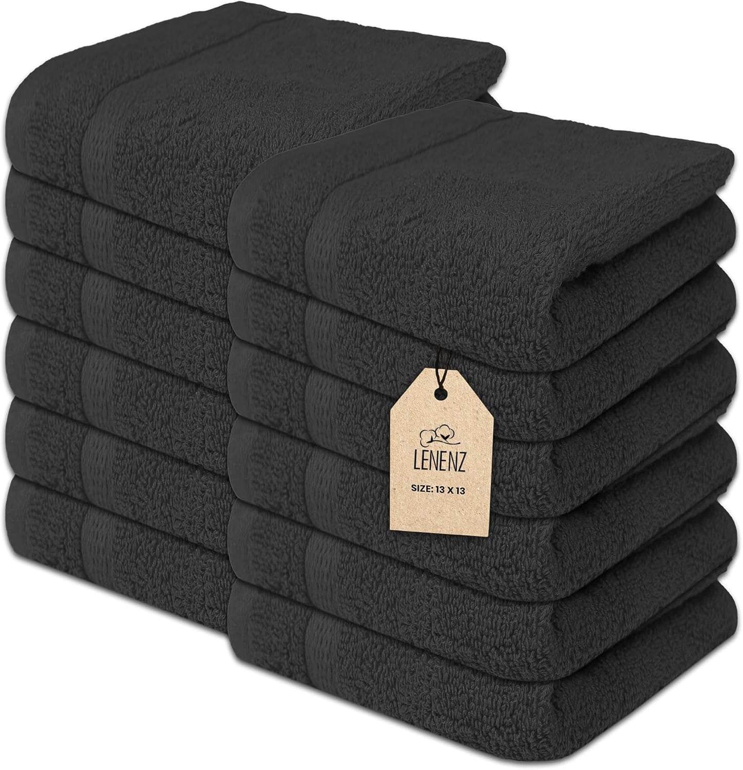 Soft Wash Cloths - Plush, Absorbent Cotton Face & Body Washcloths - 12 Pack, Quick-Dry 13x13'' (Dark Grey)