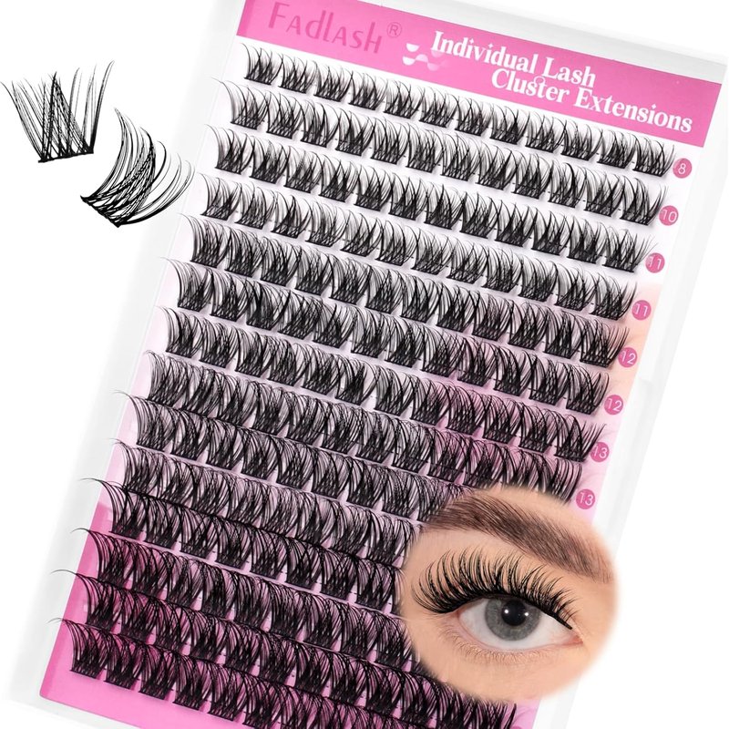 FADLASH Wispy Eyelash Cluster Extensions - D Curl, 8-16mm, 168 Pcs, Soft & Reusable Natural Lashes