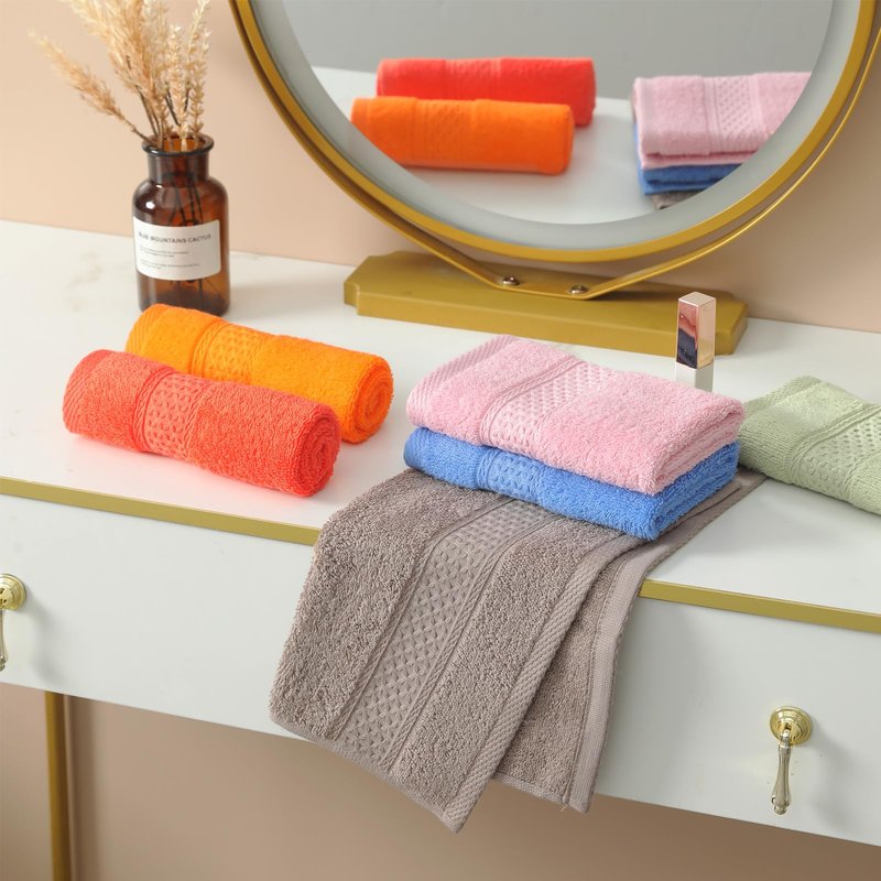 QAJ 6 Pack 100% Cotton Washcloths Set, Highly Absorbent and Soft Feel Fingertip Towels, 13 x 13 in Quick Dry Face Cloths