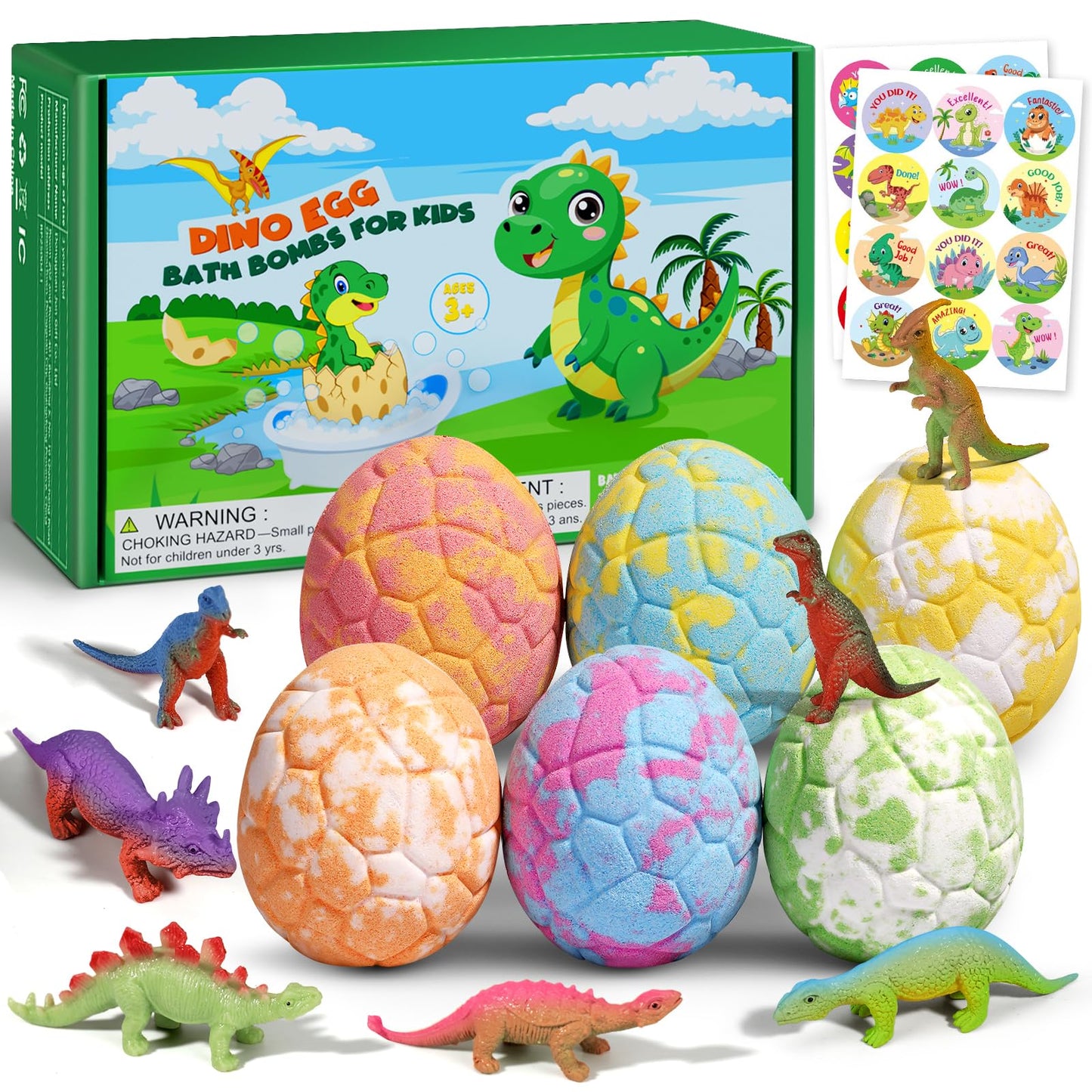Bath Bombs for Kids with Dragon Toys Inside, Easter Basket Stuffers for Toddlers, Sanyi Dinosaur Toys Gifts for Kids 3-7, Dino Egg Fillers Bubble Bath Birthday Gifts for Boys Girls