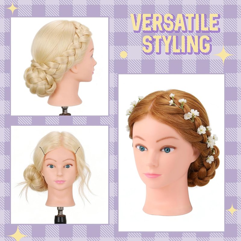 Mannequin Head - 80% Real Hair Cosmetology Training Tool | 26-28" Light Brown with Clamp Holder