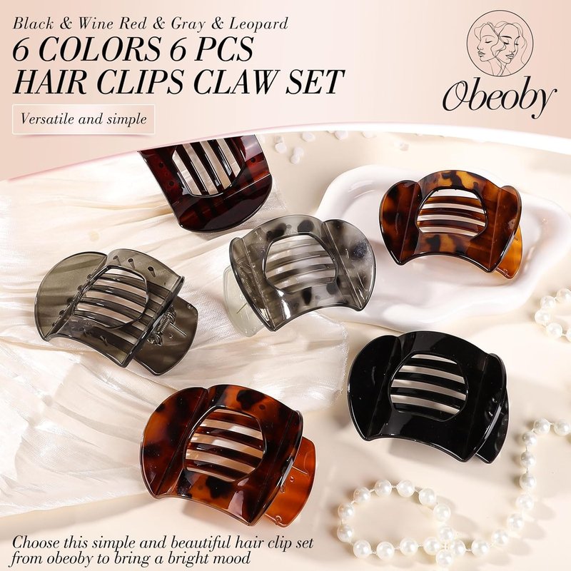 Obeoby Flat Hair Clips - 6 PCS Medium Tortoiseshell French Claw Barrettes for Women & Girls