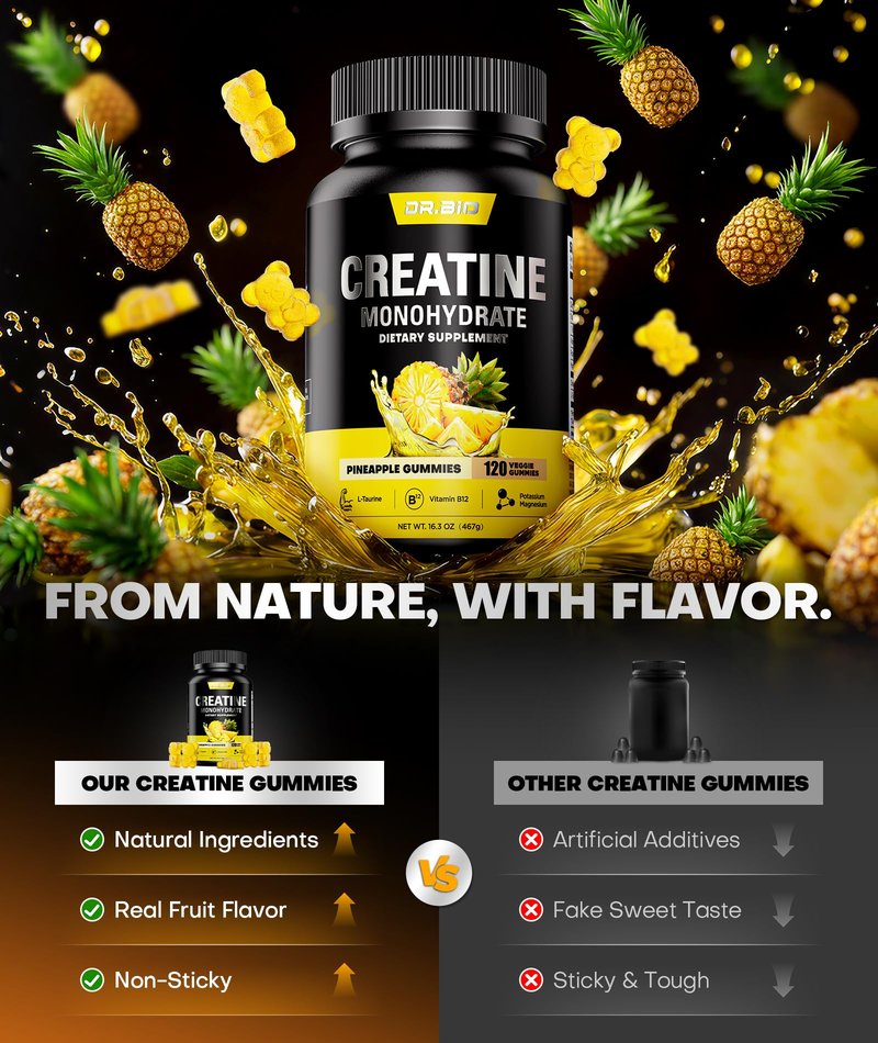 Instant Boost Creatine Monohydrate Gummies, Complex Formula with Real 5000mg Creatine, L-Taurine, B12, Mg & K, Pre-Workout Creatine for Women & Men to Support Energy, Muscle, Recovery, 0 Sugar, Vegan