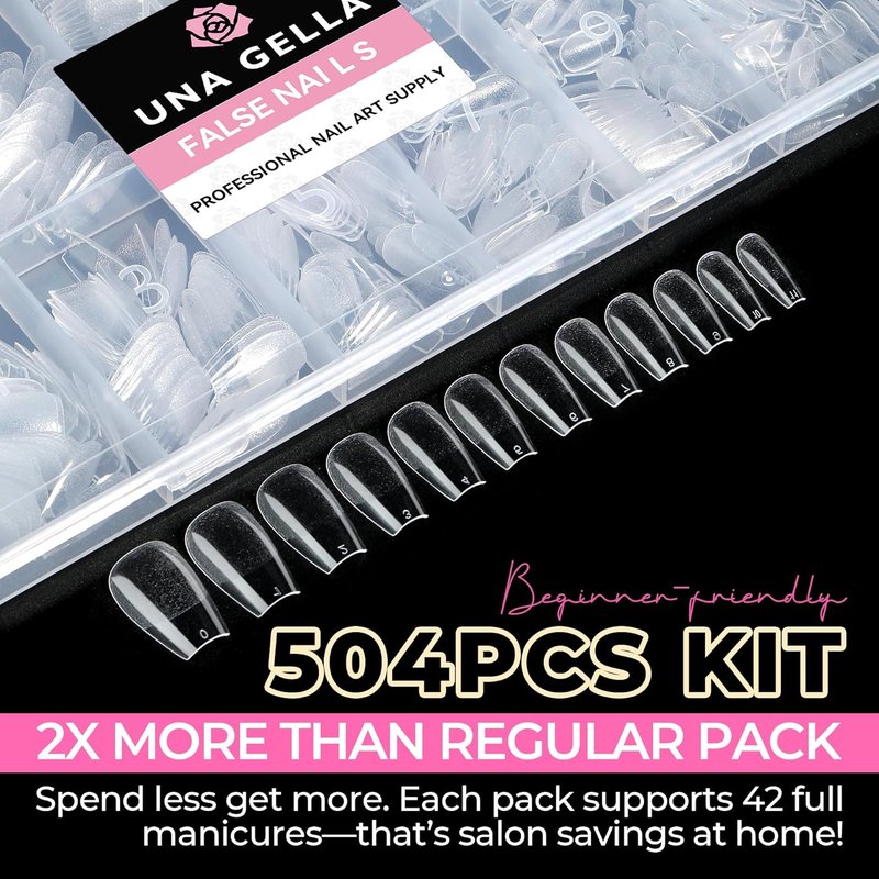 Short Coffin Nails Tips - 504pcs No C Curve Gel Press-On Nails | Pre-Etched Acrylic Extensions for Women, 12 Sizes
