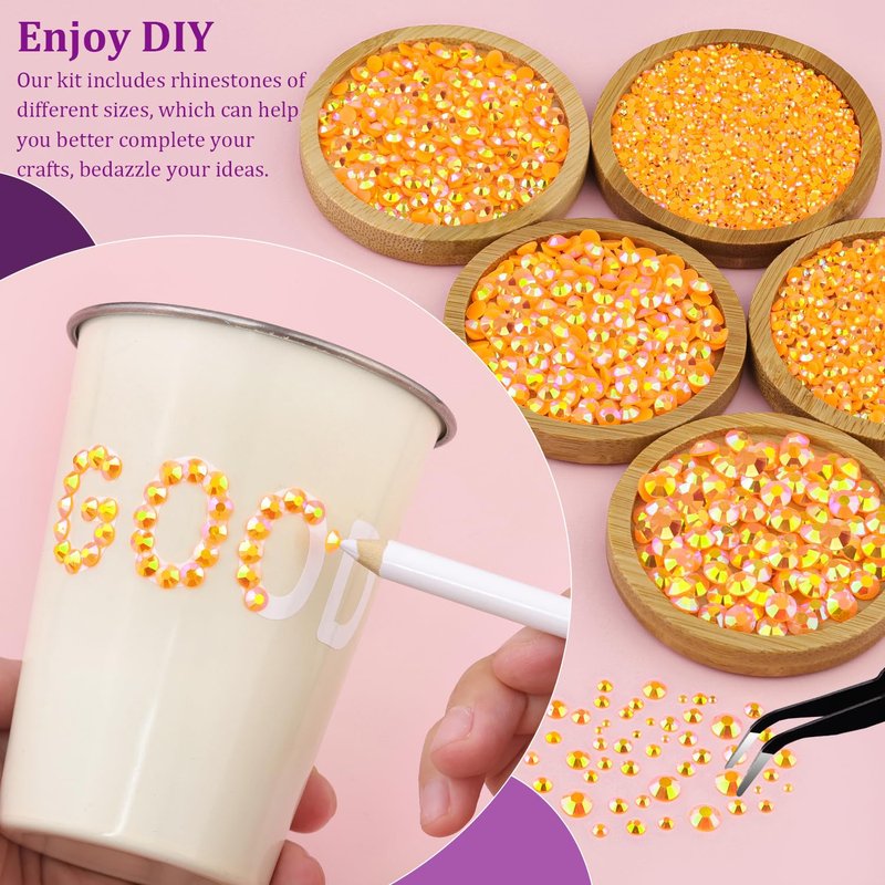 Resin Jelly Rhinestones for Crafting with B7000 Jewelry Glue, 1 Box Light Orange AB Flatback Crystal with 3Pcs 10ml Glue, Bedazzling Non Hotfix Gems for DIY Tumblers Clothing Shoes Manicure