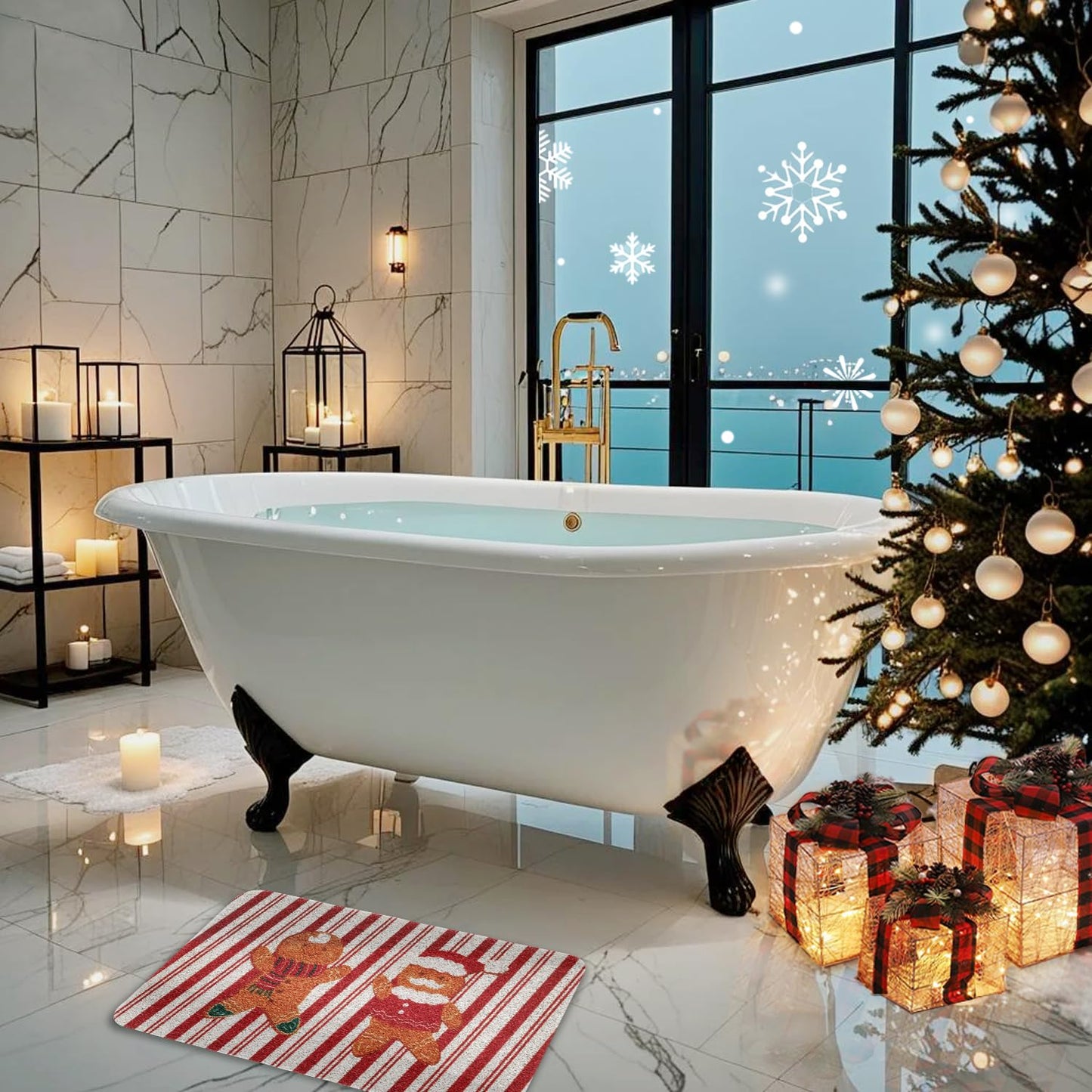 Hargiis Christmas Non-Slip Bathtub Mat, Anti Slip Shower Mat, Fast Drying Bathtub Mats, Foot Scrubber Mat for Tub, Floor, Bathroom, Kitchen, Home, Hotel (Gingerbread Santa, 40"x16")