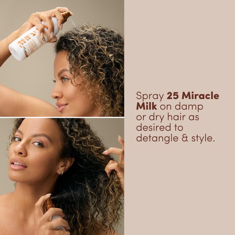 Mizani 25 Benefit Miracle Milk Leave-in Conditioner - Anti-Frizz Detangler Spray For Hair Shine, Heat Protectant, For Frizzy & Curly Hair, With Coconut Oil, 13.5 Fl Oz