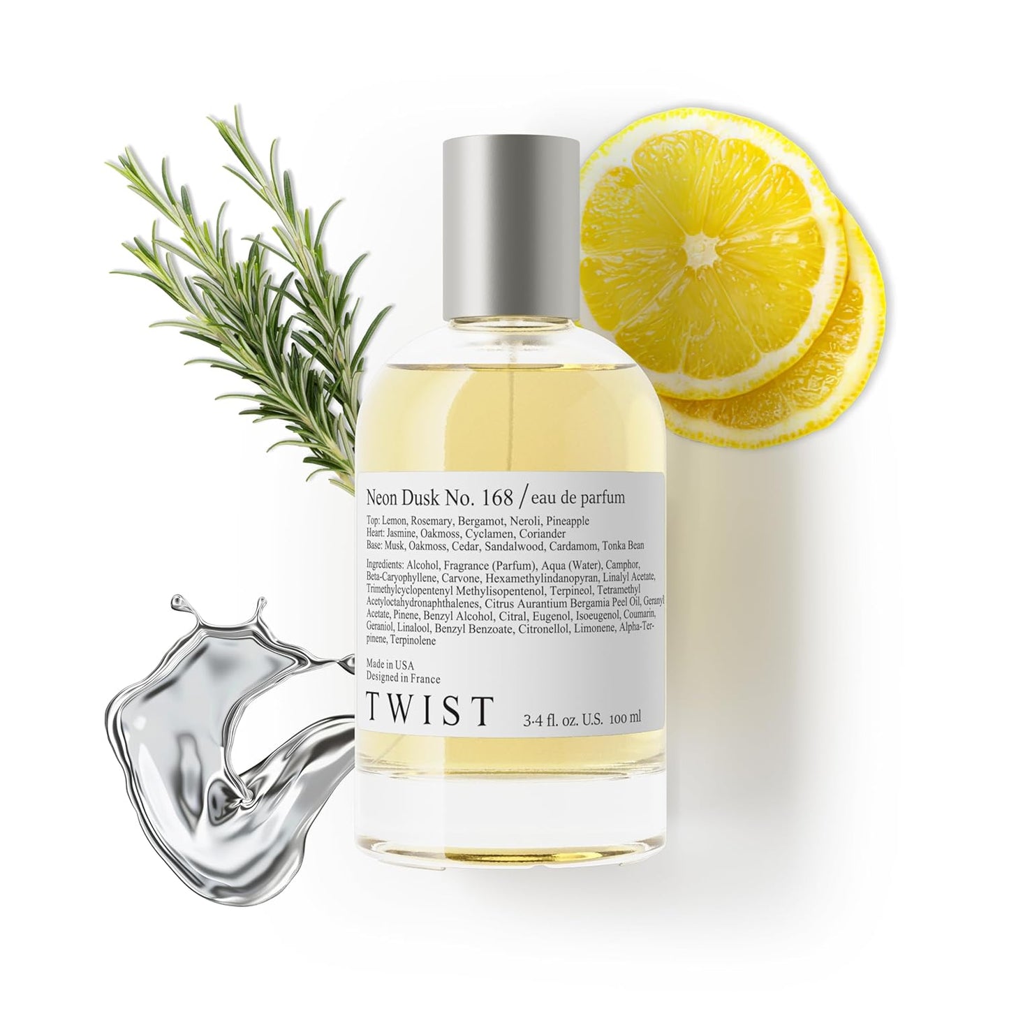 Twist Neon Dusk No. 168 - Inspired by Azz. Chrome, Long-Lasting Perfume for Men, Vegan, Clean Ingredients, Lemon & Bergamot – Spray 100 ml | 3.4 fl. oz.