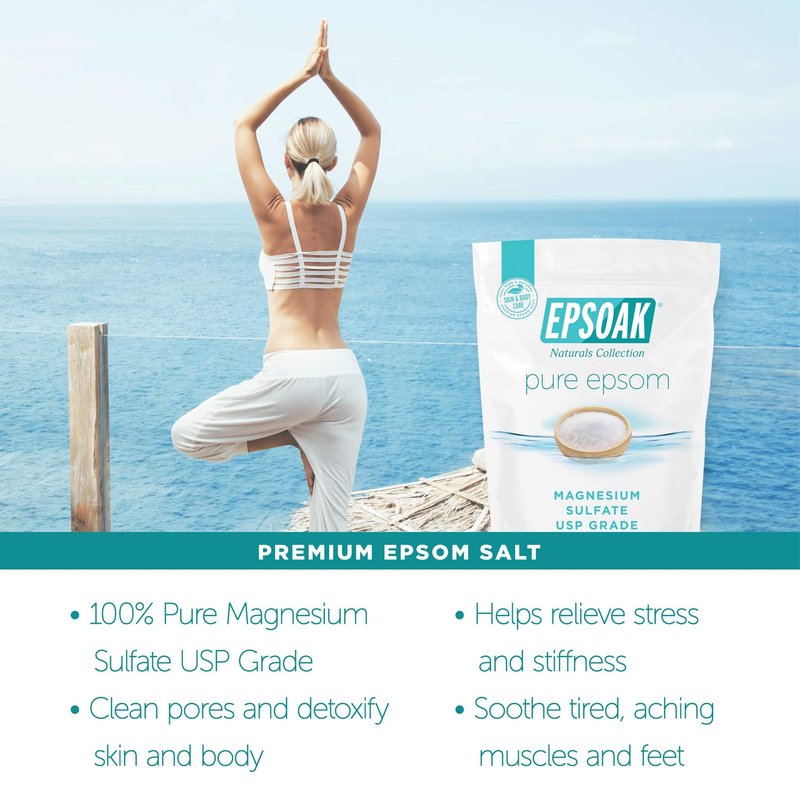 Epsoak Epsom Salt 5 lb. Magnesium Sulfate USP. Resealable Epsom Salt Bag Unscented, Made in The USA, Cruelty-Free Certified