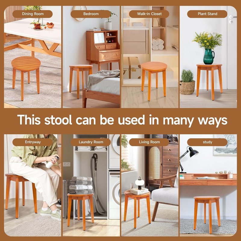 Skiennix 16-Inch Bamboo Shower Stool - Waterproof Bathroom Chair with Corner Design (Honey Bamboo, XL)