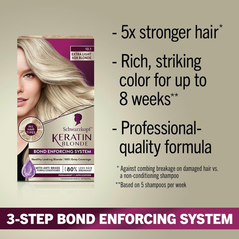 Schwarzkopf Keratin Color Permanent Hair Color - 10.1 Extra Light Ash Blonde | Salon-Quality Dye for 80% Less Breakage & 100% Gray Coverage