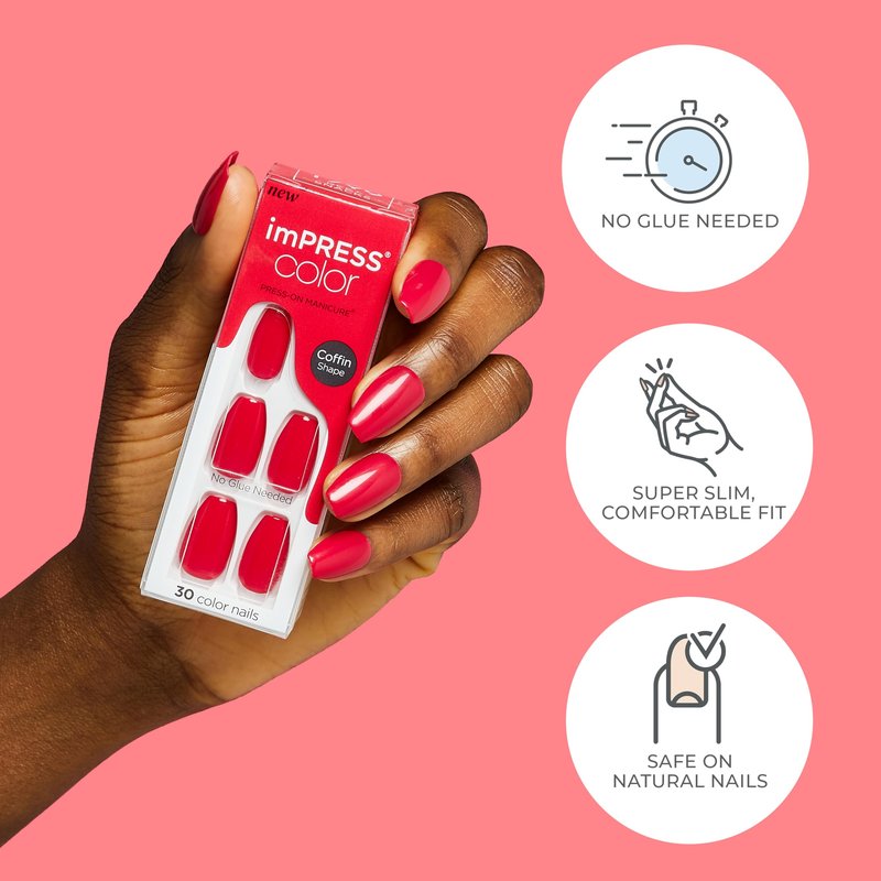KISS imPRESS No Glue Mani Press On Nails, Color, 'YOLO', Yellow, Short Size, Squoval Shape, Includes 30 Nails, Prep Pad, Instructions Sheet, 1 Manicure Stick, 1 Mini File