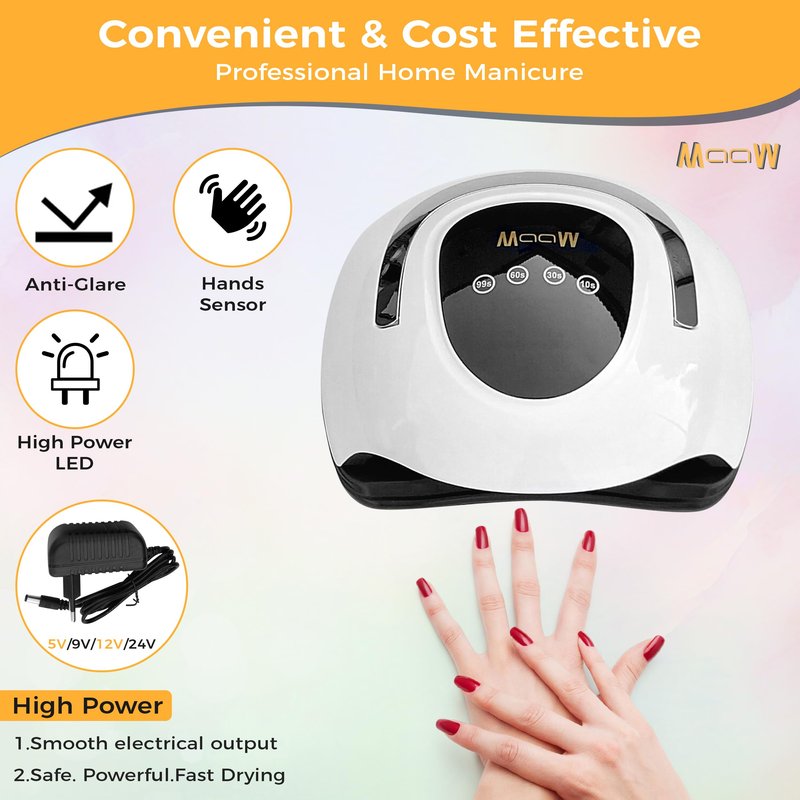 MAAW UV LED Nail Lamp 220W for Gel Polish – Professional Nail Dryer with Auto Sensor, 4 Timer Settings, Fast Curing UV Light for Gel Nails, Manicure & Pedicure – White