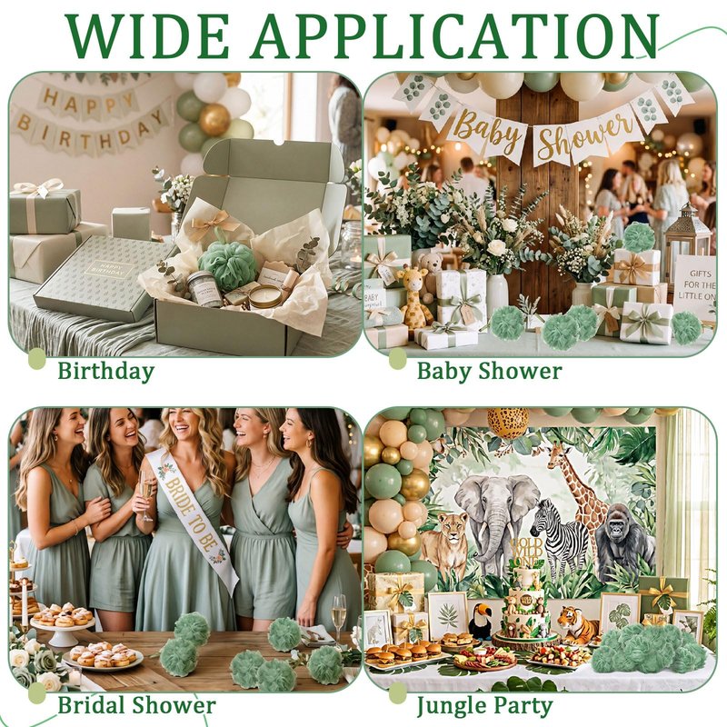 FuWeave 24 Pcs Bath Loofah Sponge Loofah Exfoliating Body Scrubber Shower Sponge 50g Mesh Pouf Balls Gift Basket for Baby Shower Women Men Bathing Accessories Wedding Gift Bucket(Sage Green)