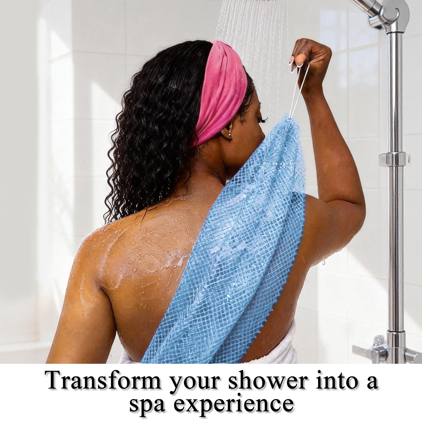 SubSahara Authentic African Net Sponge - 2 Pack Exfoliating Bath & Shower Loofah Sponge for Body & Face, Gentle Scrubber for All Skin Types, Travel, Durable (Linen & Sky Blue)