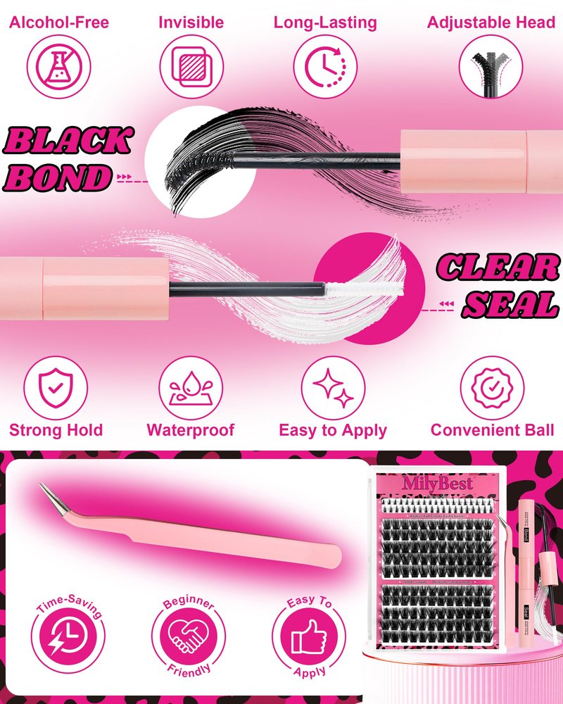 Cove Lash Clusters Kit Eyelash Clusters with Bottom Lashes 10-18mm Manga Fairy Individual Lashes Wispy Fluffy Cluster Eyelash Extensions Bond & Seal Spiky D Curl Lash Extension Kit by MilyBest