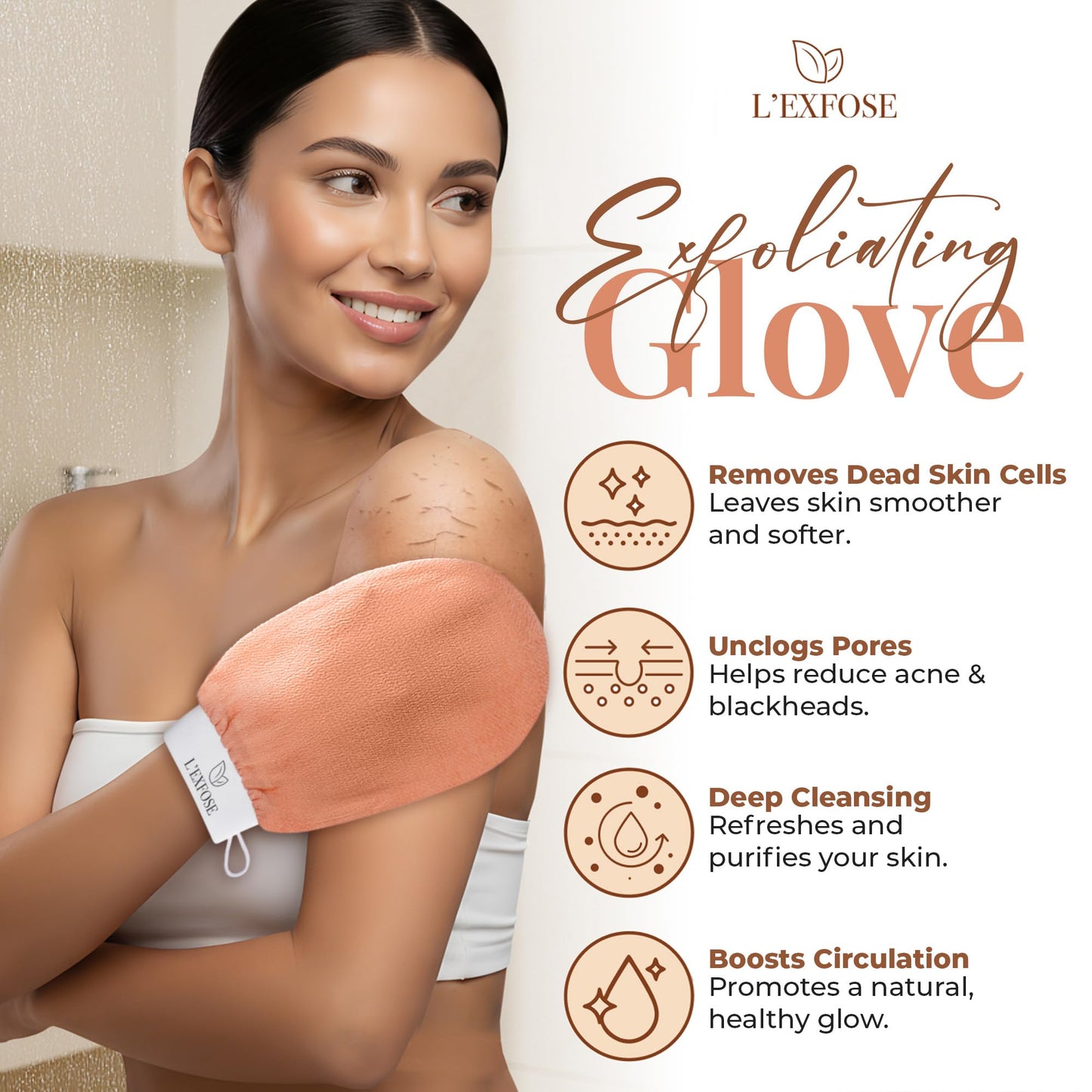 L'Exfose Kessa Hammam Deep Exfoliating Glove 2pc - Korean Exfoliating Mitt for Shower Ideal for Dead Skin Remover, Keratosis Pilaris & Self-Tanning to Improve Skin Tone Made with 100% Natural Viscose