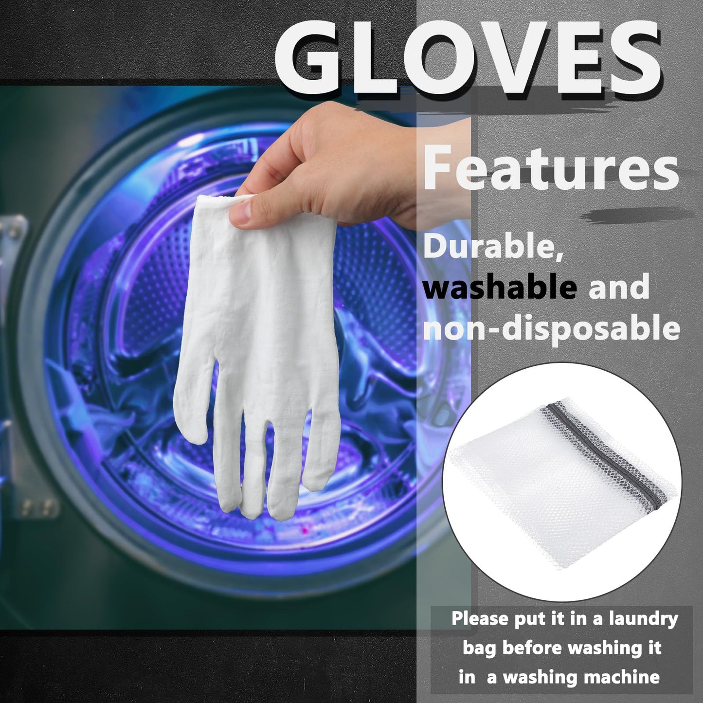 Zealor 12 Pairs White Cotton Gloves Soft Cloth Dust Hand Gloves Work for Men Women Art Crafting Handling, Eczema, BBQ, Coin Jewelry Watch Inspection, Dry Hands Sleeping, Archival, Large