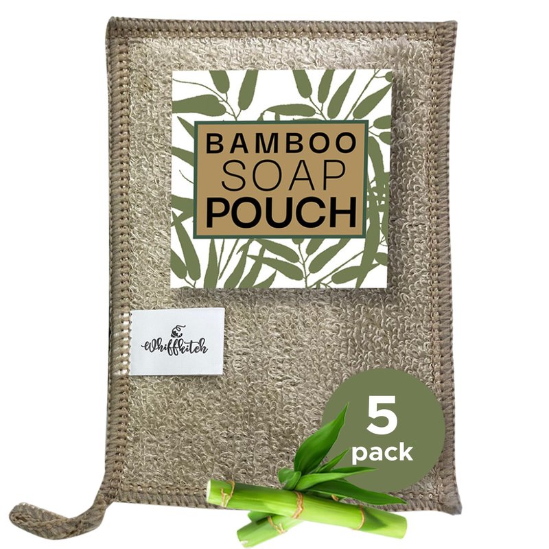 Whiffkitch Soap Pouch 5-Pack – Versatile Mesh Scrubber Wash Bag for Shower & Bath, Bamboo Fiber Bar Soap Holder & Travel Bag, Durable Scrubber Pouch for Rich Lather, 4x5 inches