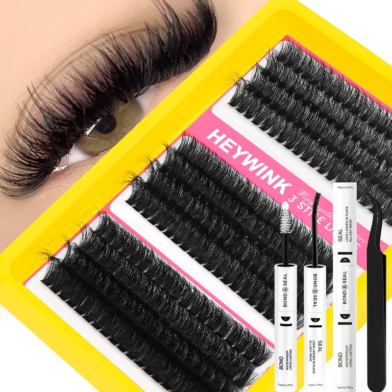 HEYWINK Lash Clusters Kit 60D 80D 100D Thick Cluster Eyelash Extensions 12-18mm Lash Clusters Individual Lash Extensions DIY Clusters Lashes Extension at Home (60D+80D+100D 12-18MM Kit)