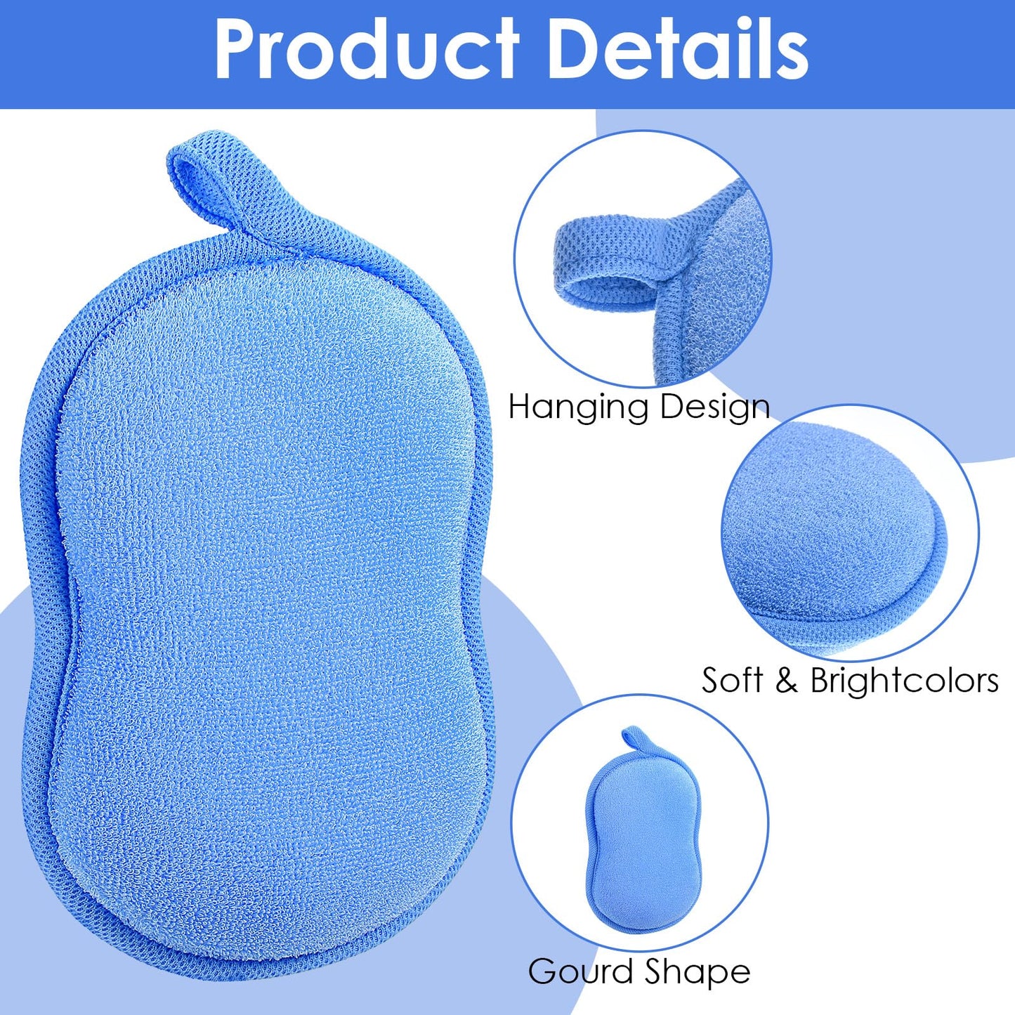 4 Pcs Baby Bath Sponge, Plant Fiber Kids Bath Sponges, Soft Absorbent Exfoliating Kids Loofah with Hanging Hole, Double-Sided Absorbent Reuseable Gourd Baby Sponge for Bathing Fit All Skin