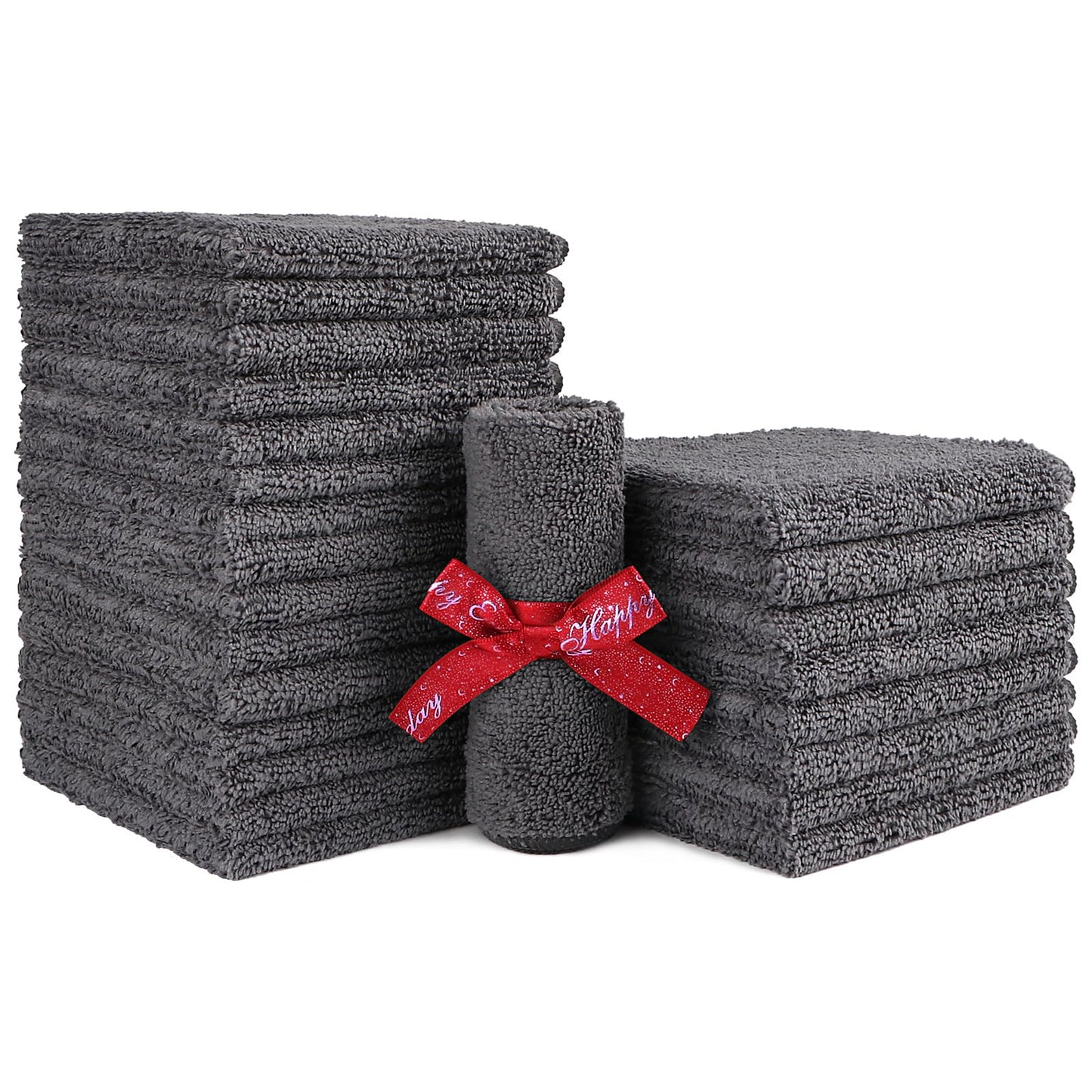 HOMEXCEL Microfiber Washcloths 24 Pack, Highly Absorbent and Soft Face Towel, Multi-Purpose Grey Wash Cloths for Bathroom, Hotel, Spa, Gym, and Kitchen, 12x12 Inch