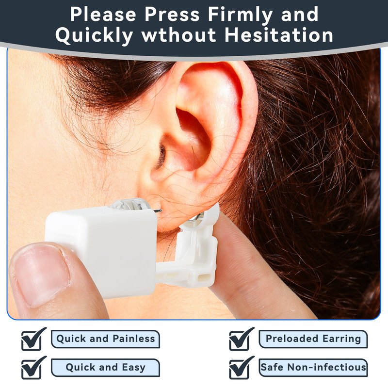 DIEWEISIMI Ear Piercing Kit - 8 Pack Disposable Ear Piercing Gun Kit with CZ Earring Studs, at Home Self Ear Piercing Gun Kit - 5MM Silver Earrings Stud