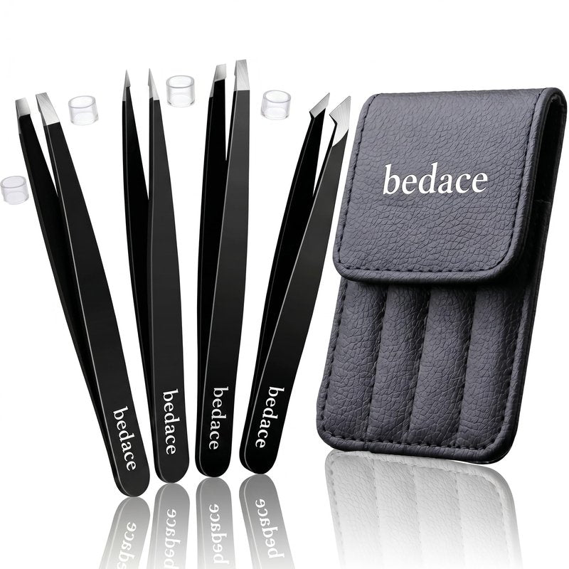 BEDACE Tweezers for Women and Men Facial Hair,Thickened 430 Stainless Steel High Precision and Comfort Slant point Flat Hook tweezer for Eyebrows Ingrown Hair