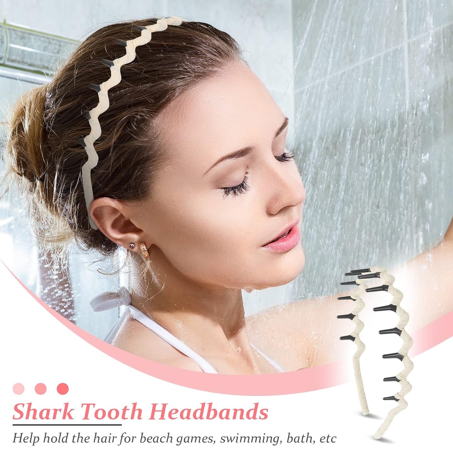 Syhood 6 Pieces Zigzag Headbands for Women Shark Tooth Comb Hairbands Wrapped Cloth Hairbands Wave Shape Plastic Hair Band Hair Accessory(Adorable Pattern)