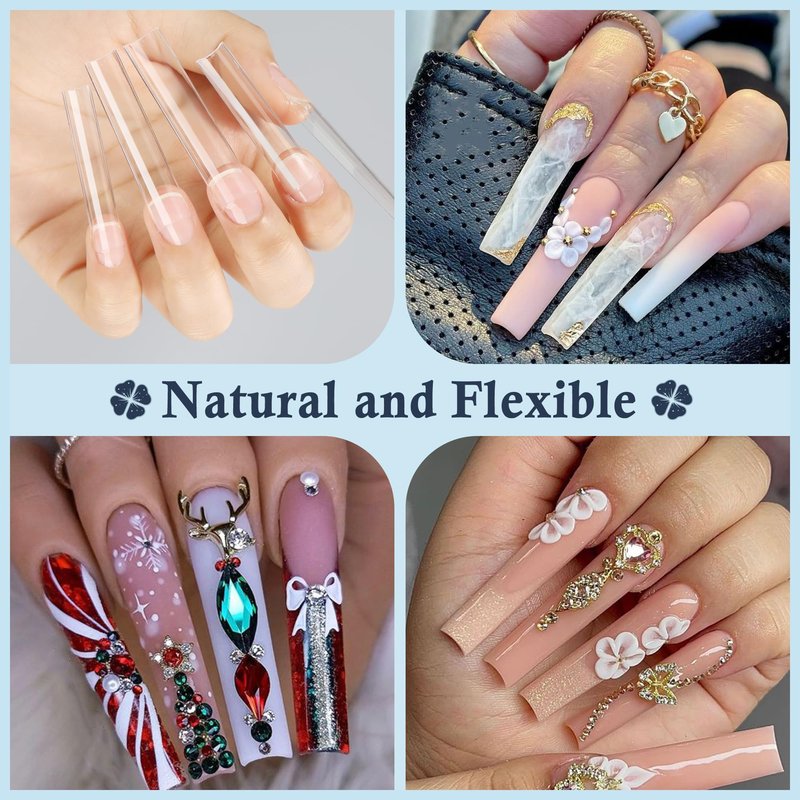 Luckyfairy 3XL No C Curve Square Acrylic Nail Tips, 120pcs Extra Long Straight Tapered Acrylic Gel Fake Nails, Matte Half Cover Clear Gelly Press on for Extension Manicure Home DIY 12 Sizes Gelly Tips